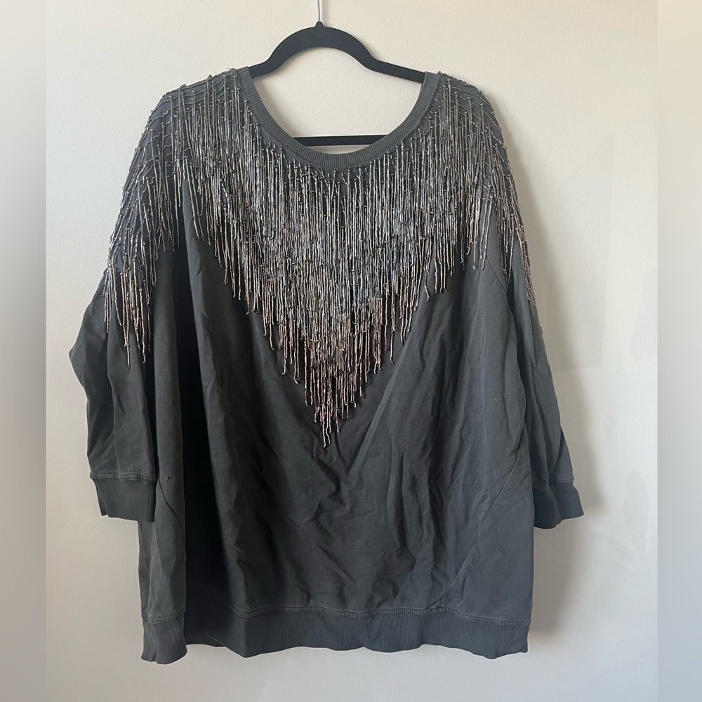 NWT Free People Low Back Sweater with Fringe